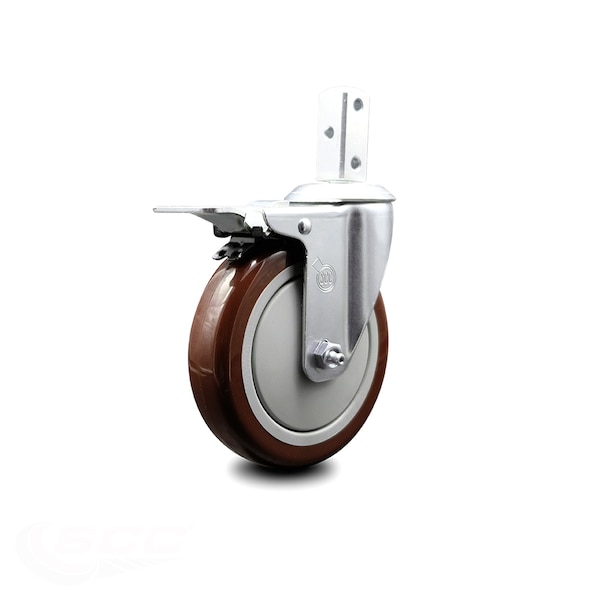 5 Inch Maroon Poly Swivel 7/8 Inch Square Stem Caster with Total Lock Brake SCC